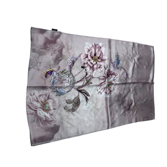 Elegant Floral Silk Scarf In Pastel Lavender & Pink Tones 170cm X 50cm - Picture 2 of 7